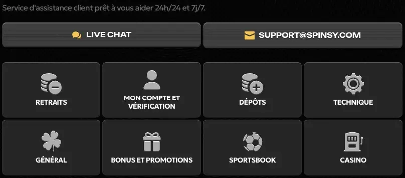 Service Client Spinsy Casino
