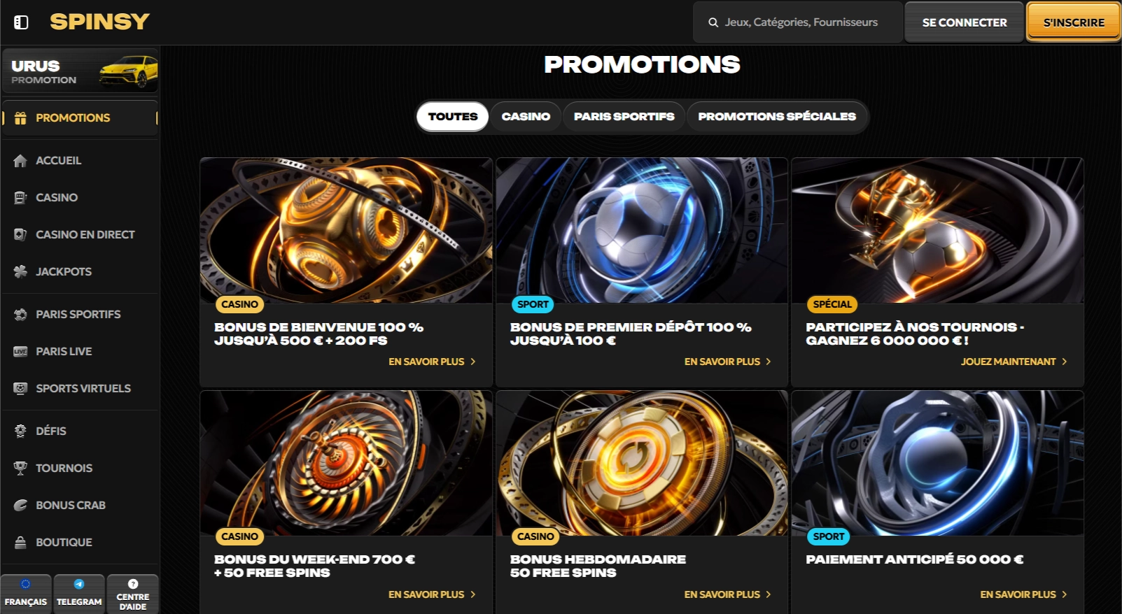 Options de Spinsy Casino bonuses sans dépôt